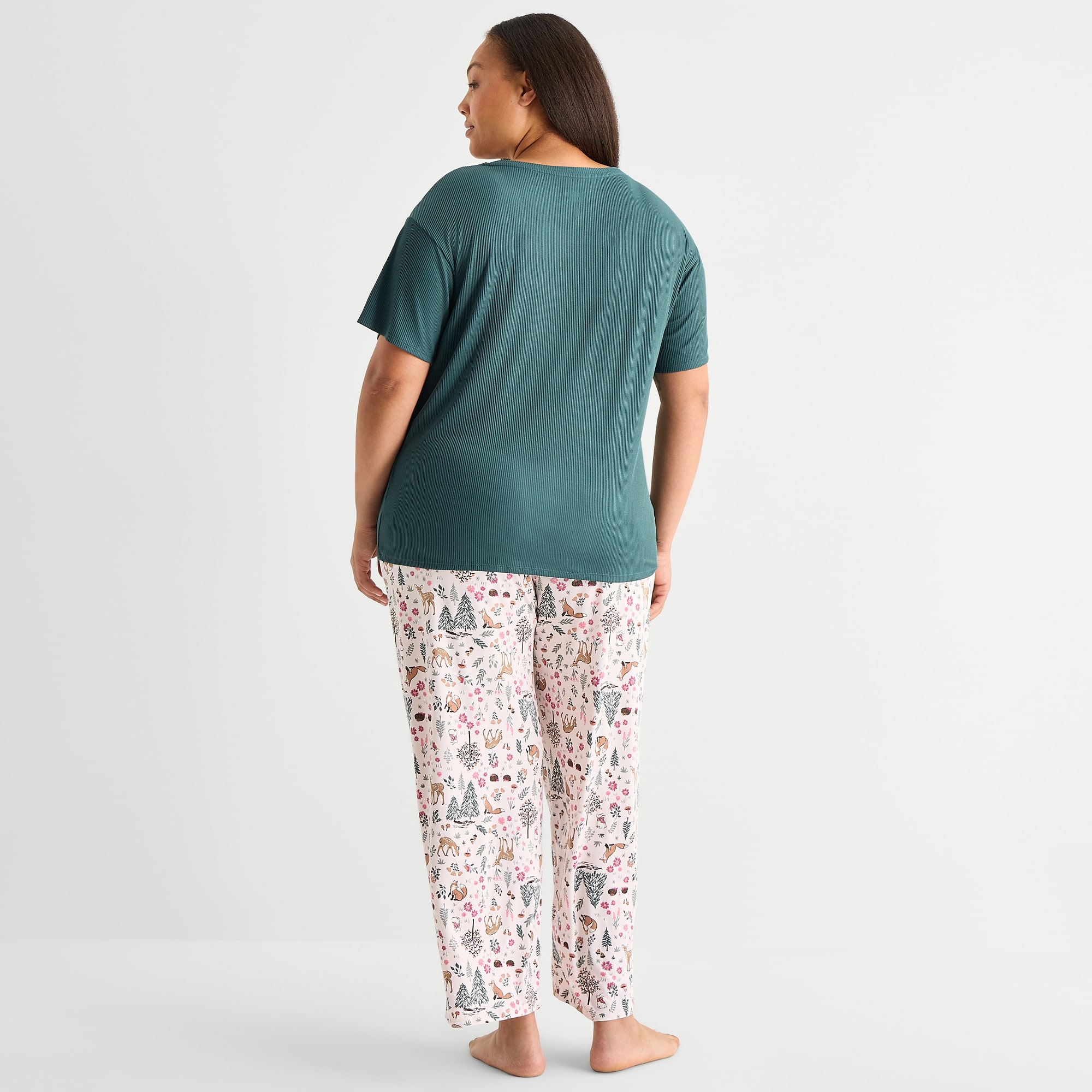 Jaclyn Womens Crew Neck Short Sleeve 2-pc. Plus Pajama Set