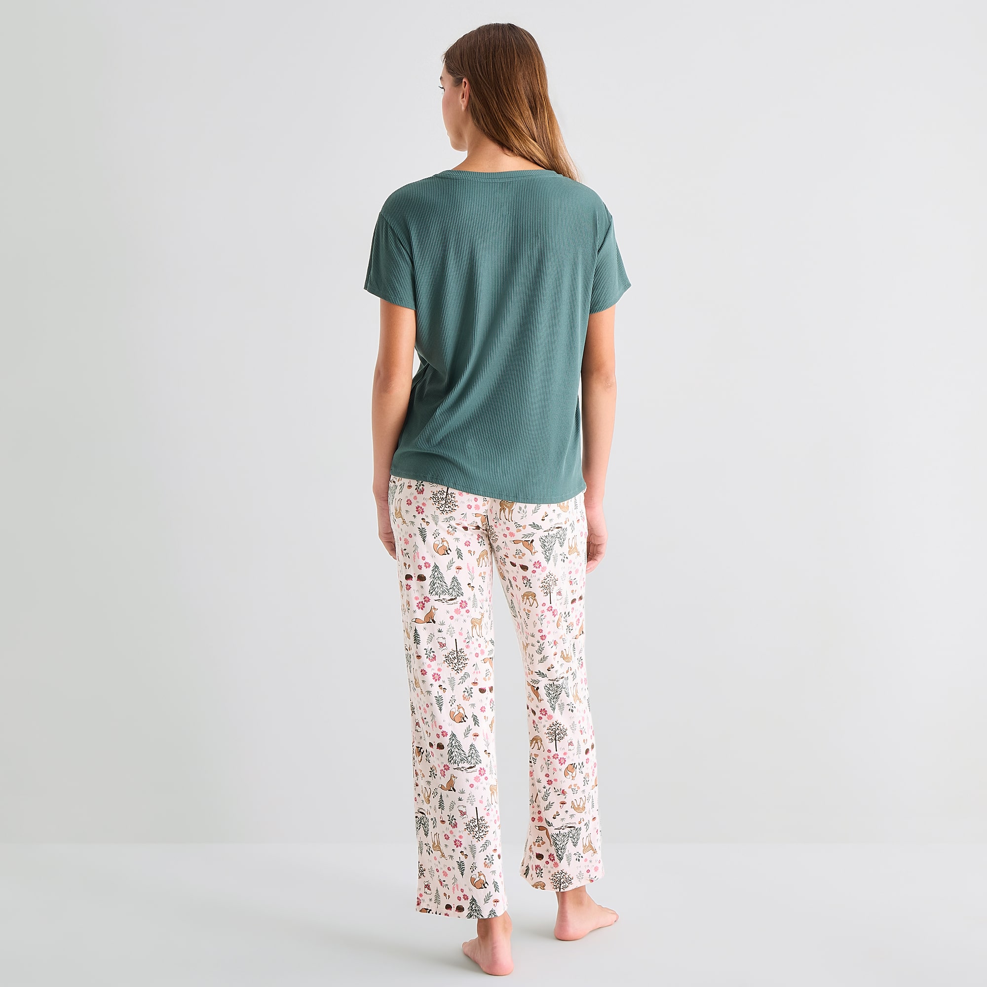Jaclyn Womens Crew Neck Short Sleeve 2-pc. Pajama Set