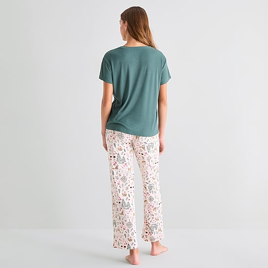 Jaclyn Womens Crew Neck Short Sleeve 2-pc. Pajama Set