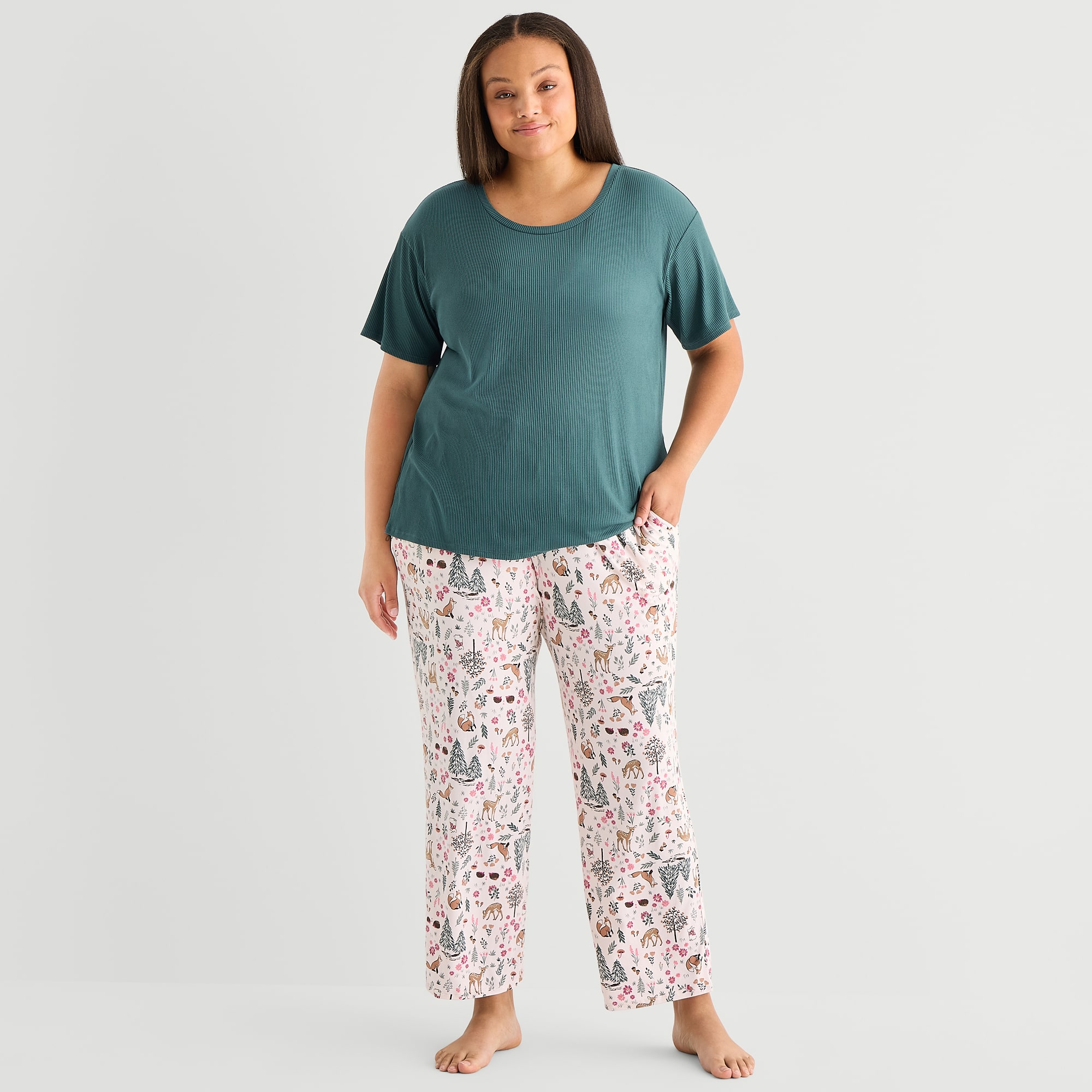 Jaclyn Womens Crew Neck Short Sleeve 2-pc. Plus Pajama Set