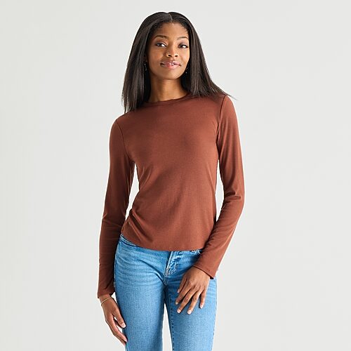 Ana Womens Crew Neck Long Sleeve T-shirt In Red