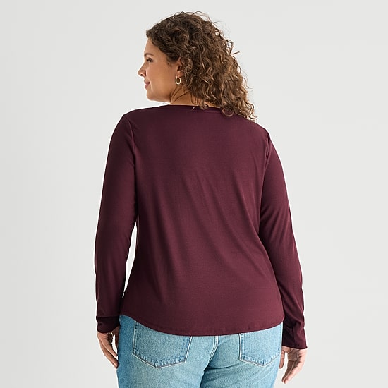 A.N.A Womens Plus Long Sleeve Regular Fit Henley Shirt