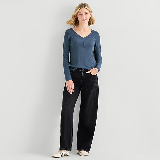 A.N.A Womens Tall Long Sleeve Regular Fit Henley Shirt