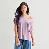 Arizona Womens Juniors Round Neck Short Sleeve Regular Fit Graphic T-Shirt