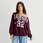 Arizona Womens Juniors Asymmetrical Neck Long Sleeve Sweatshirt