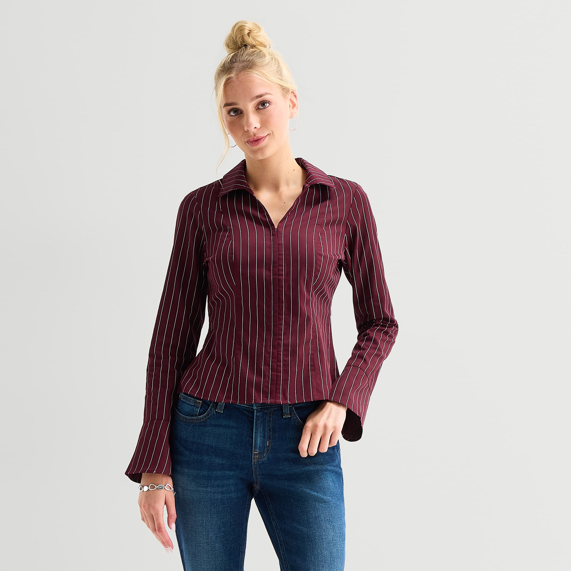 Arizona Womens Juniors Long Sleeve Dress Shirt