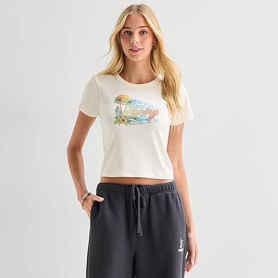Hurley Womens Juniors Crew Neck Short Sleeve Fitted Graphic T-Shirt