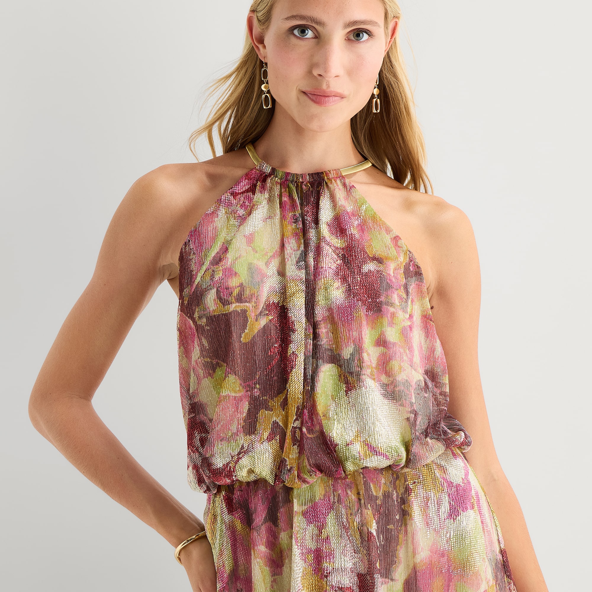 MSK Womens Halter Neck Sleeveless Abstract Evening Gown