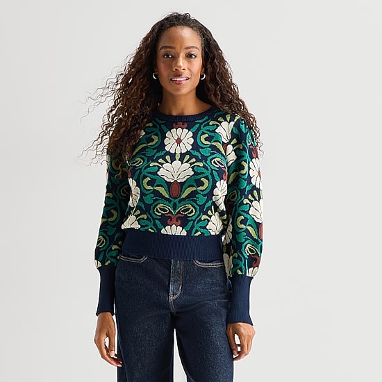 St. John's Bay Womens Crew Neck Long Sleeve Floral Pullover Sweater