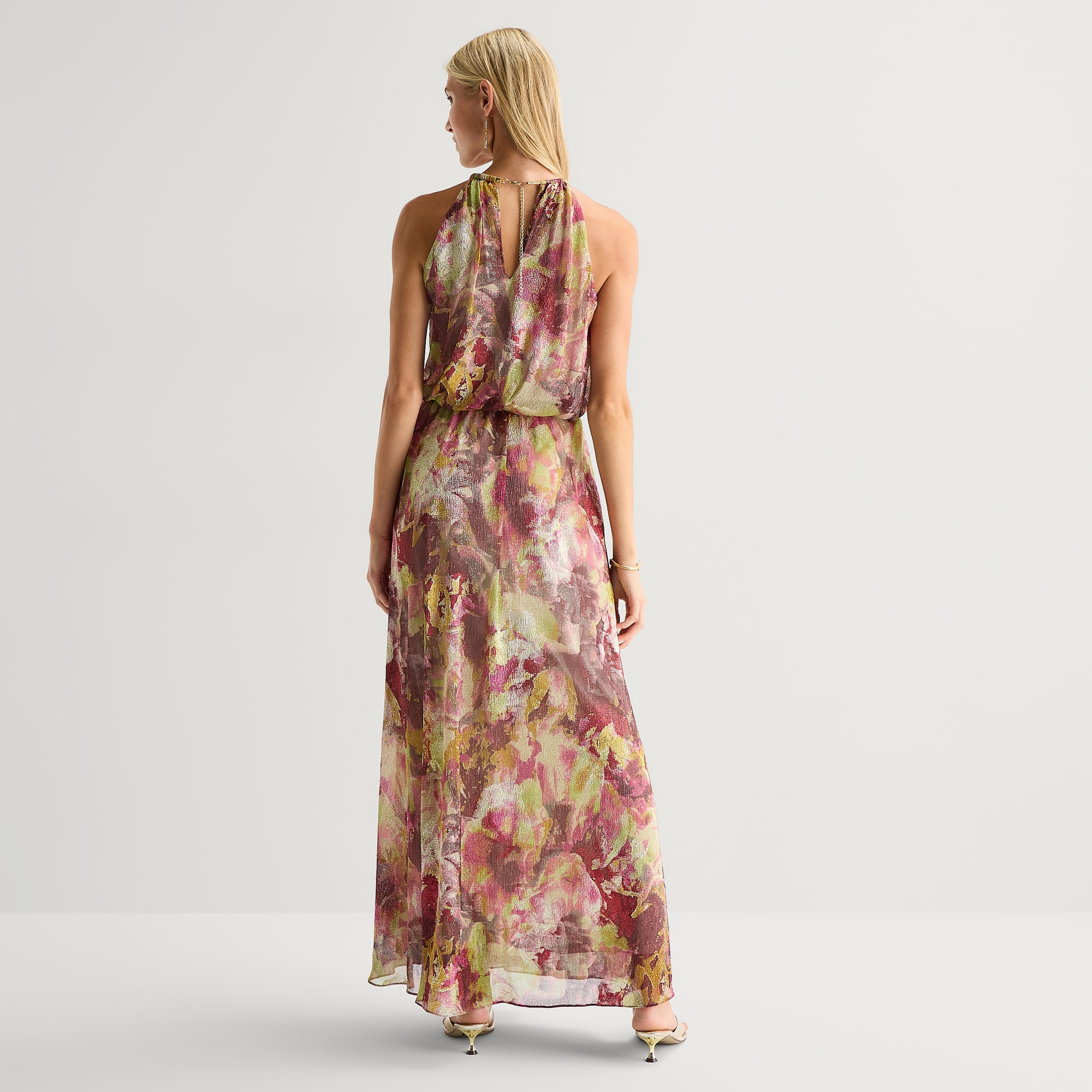 MSK Womens Halter Neck Sleeveless Abstract Evening Gown