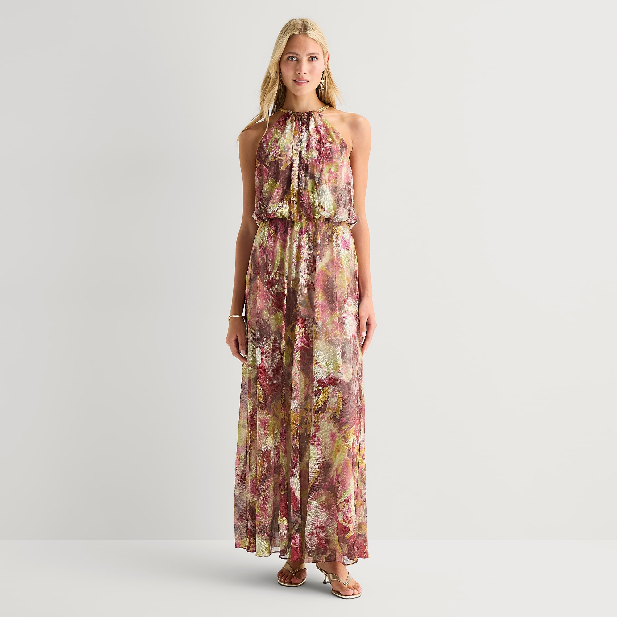 MSK Womens Halter Neck Sleeveless Abstract Evening Gown