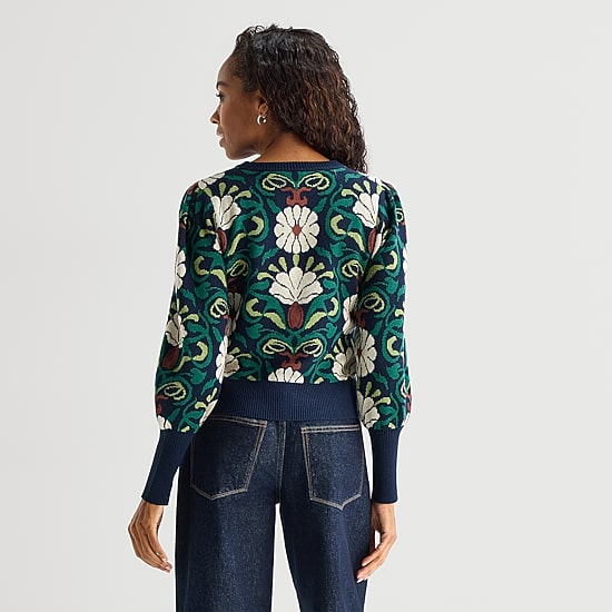 St. John's Bay Womens Crew Neck Long Sleeve Floral Pullover Sweater