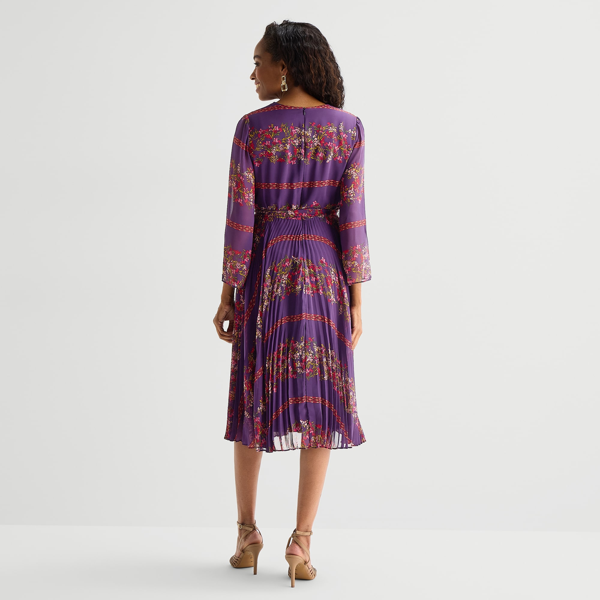 Danny & Nicole Womens Midi V Neck 3/4 Sleeve Fitted Chiffon Floral Fit + Flare Dress