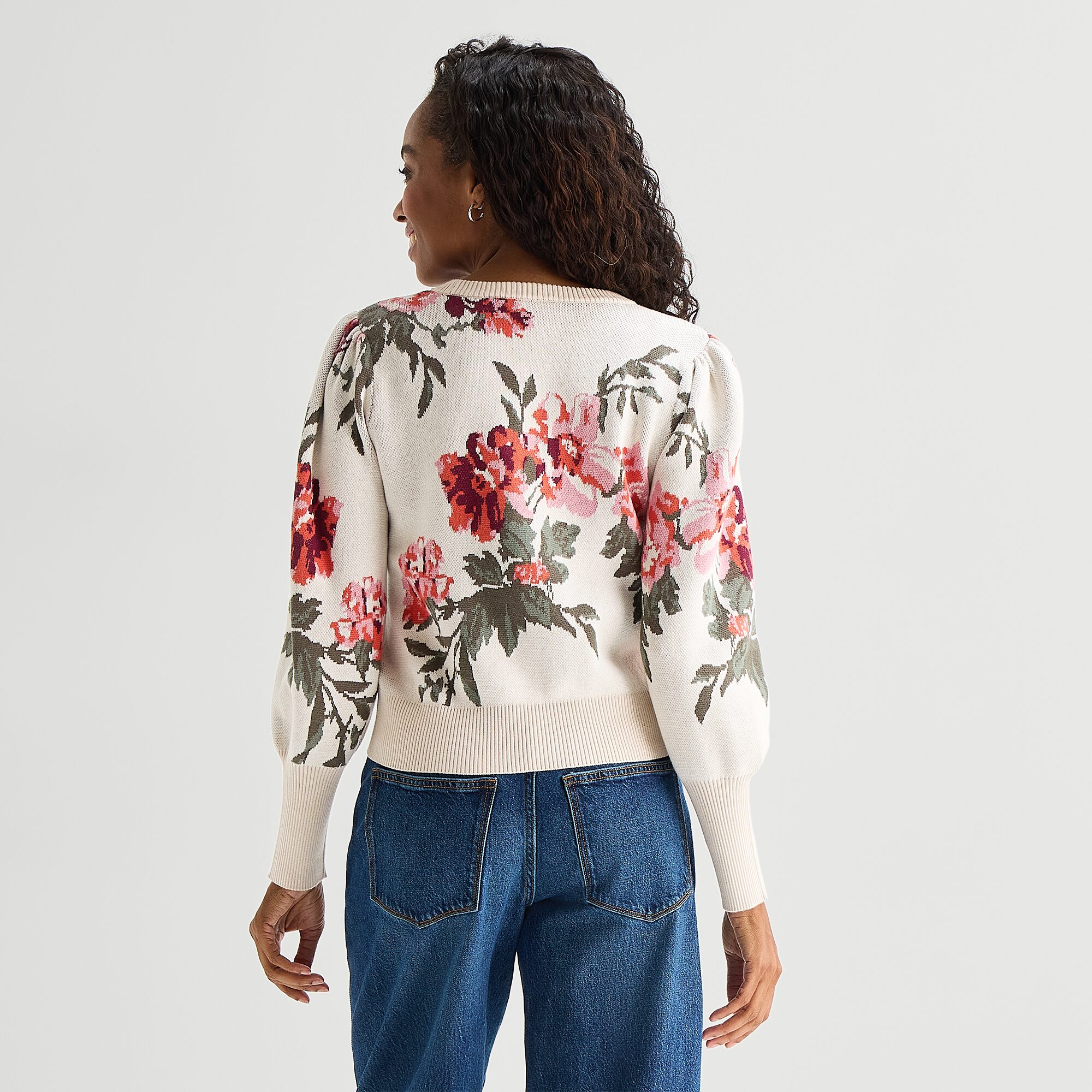 St. John's Bay Womens Crew Neck Long Sleeve Floral Pullover Sweater