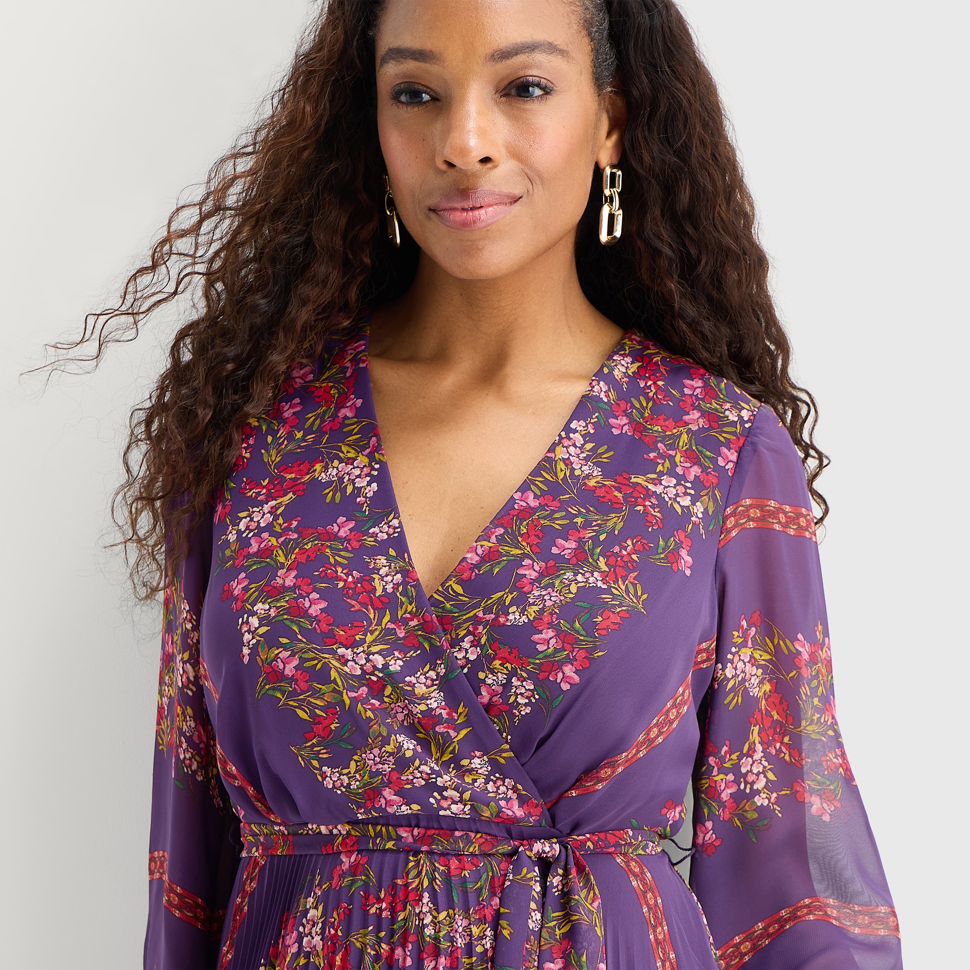 Danny & Nicole Womens Midi V Neck 3/4 Sleeve Fitted Chiffon Floral Fit + Flare Dress