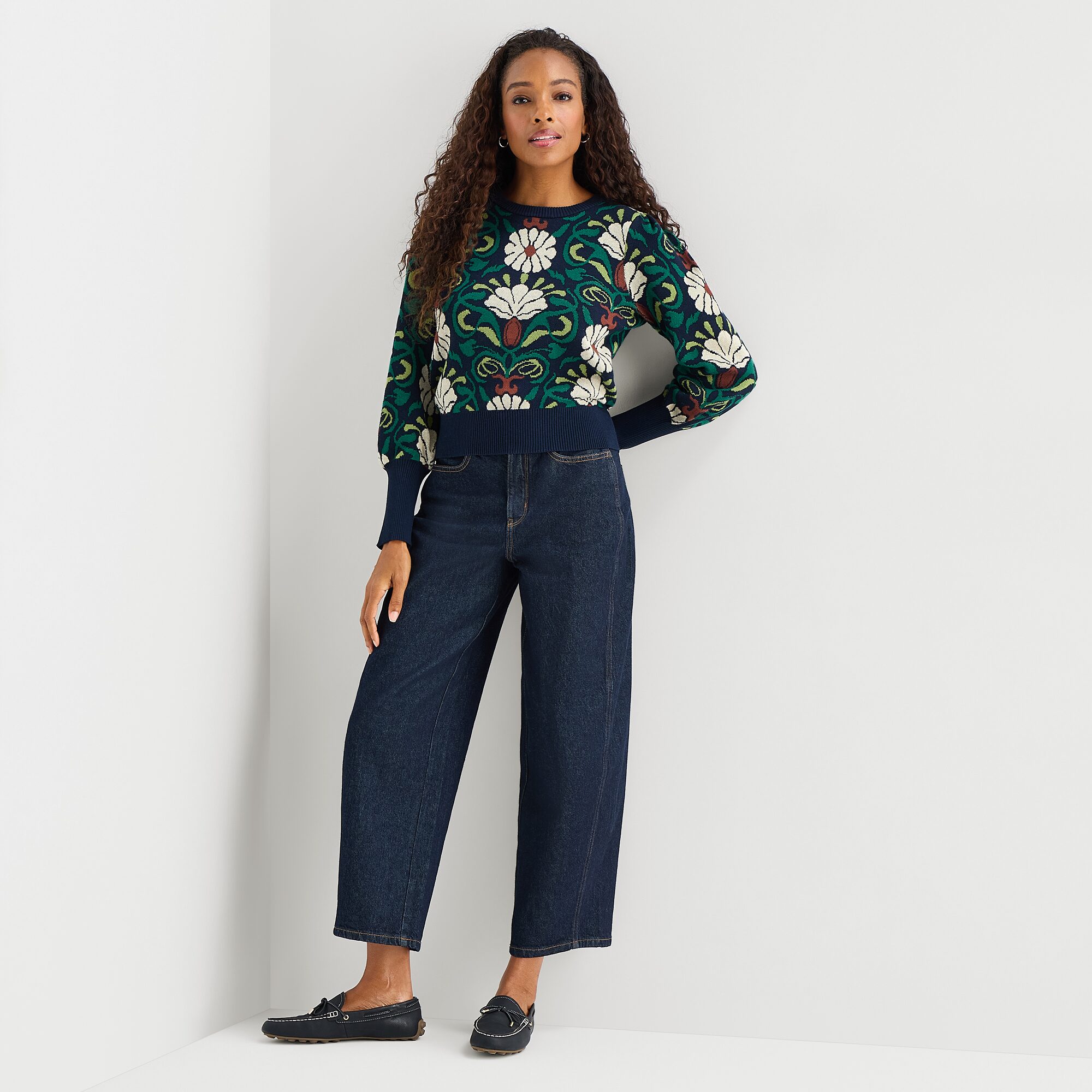 St. John's Bay Womens Crew Neck Long Sleeve Floral Pullover Sweater