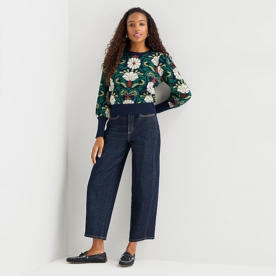 St. John's Bay Womens Crew Neck Long Sleeve Floral Pullover Sweater