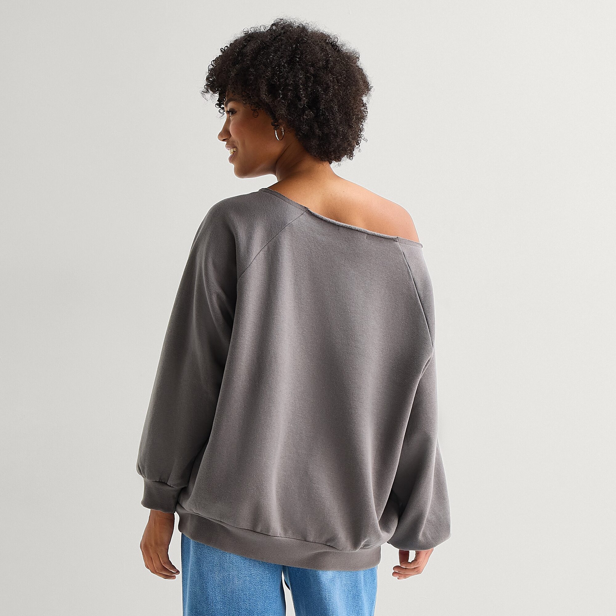 Arizona Womens Juniors Asymmetrical Neck Long Sleeve Sweatshirt