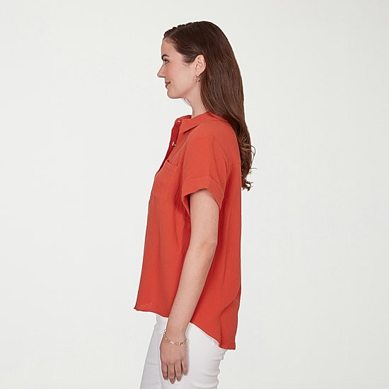 Hearts Of Palm Womens Henley Neck Short Sleeve Blouse