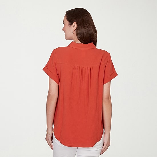 Hearts Of Palm Womens Henley Neck Short Sleeve Blouse