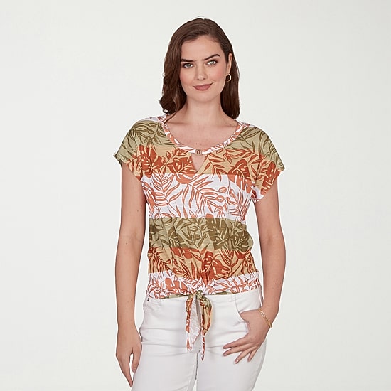 Hearts Of Palm Womens Keyhole Neck Short Sleeve Embellished Blouse