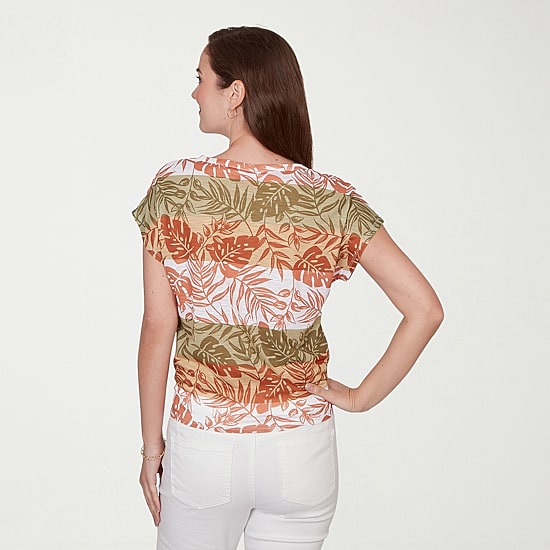 Hearts Of Palm Womens Keyhole Neck Short Sleeve Embellished Blouse