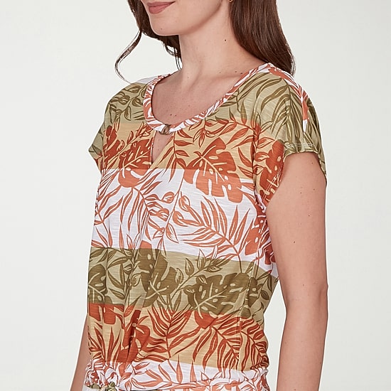 Hearts Of Palm Womens Keyhole Neck Short Sleeve Embellished Blouse