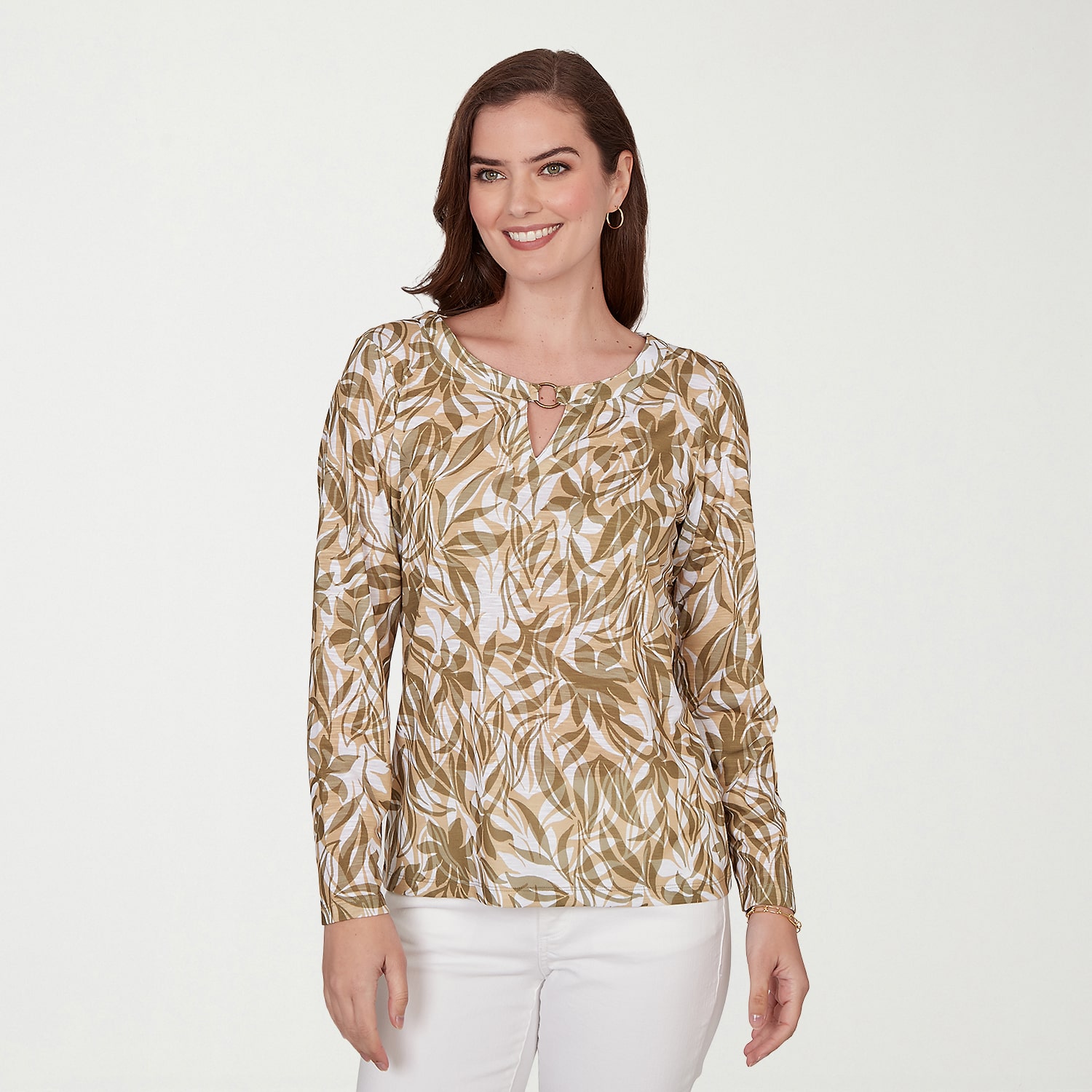 Hearts Of Palm Womens Keyhole Neck 3/4 Sleeve T-Shirt