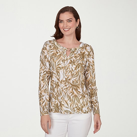 Hearts Of Palm Womens Keyhole Neck 3/4 Sleeve T-Shirt