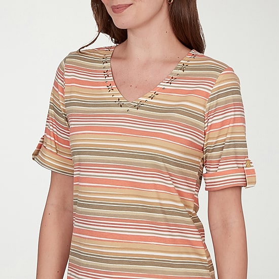 Hearts Of Palm Womens V Neck Short Sleeve T-Shirt