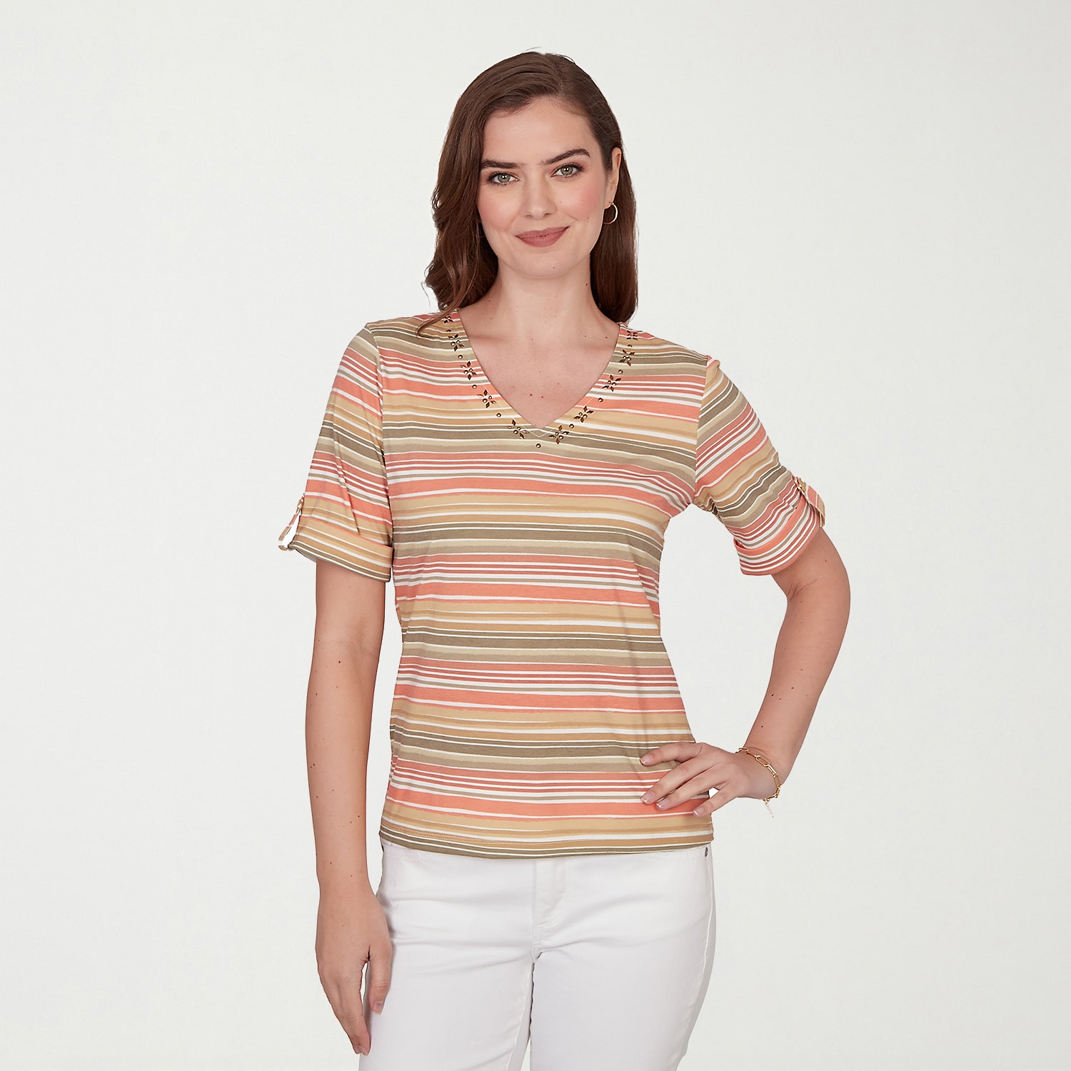 Hearts Of Palm Womens V Neck Short Sleeve T-Shirt