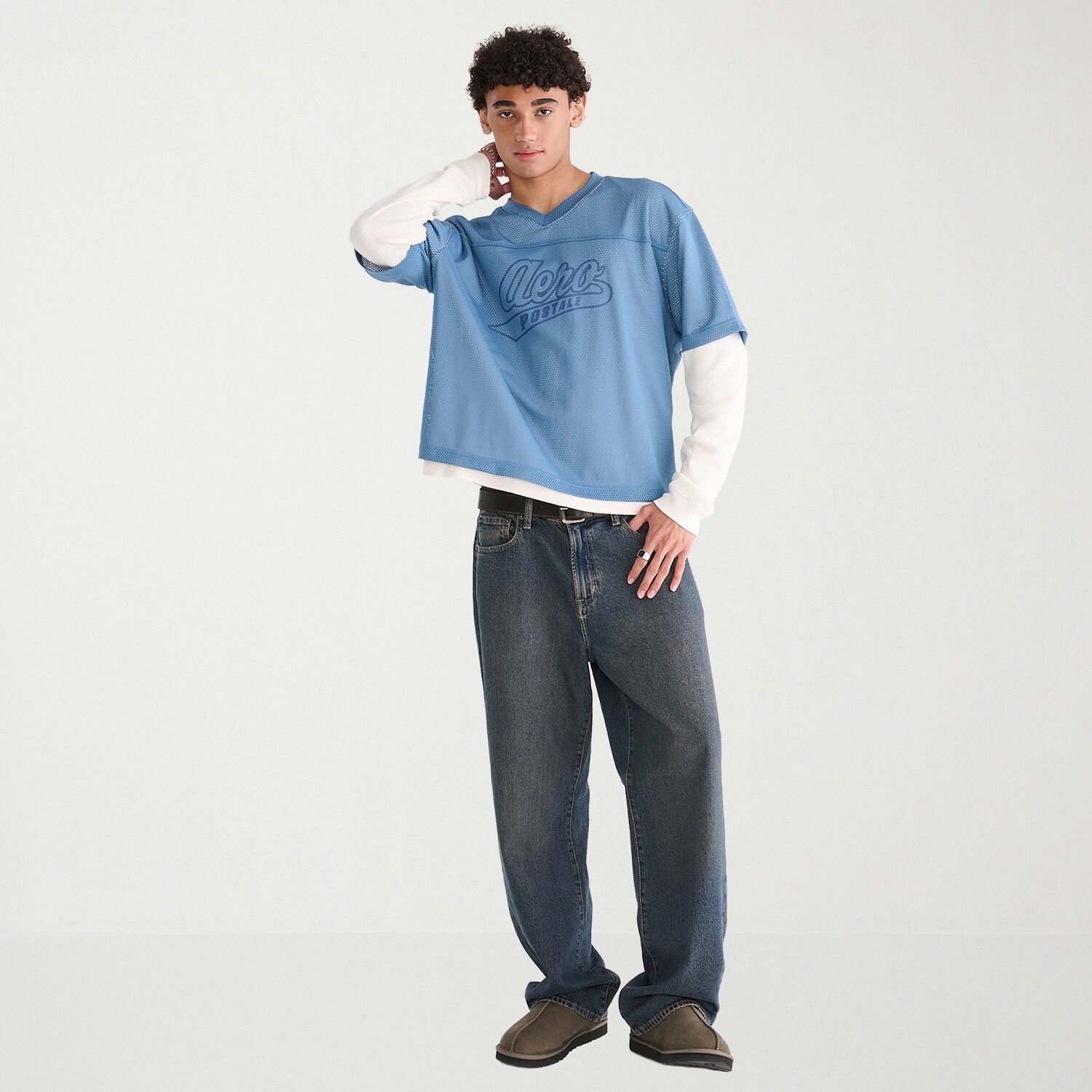 AEROPOSTALE Mens V Neck Long Sleeve Jersey