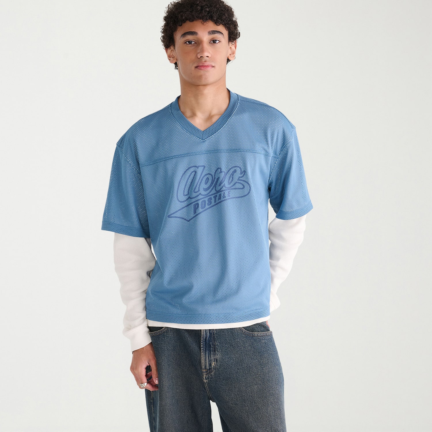 AEROPOSTALE Mens V Neck Long Sleeve Jersey