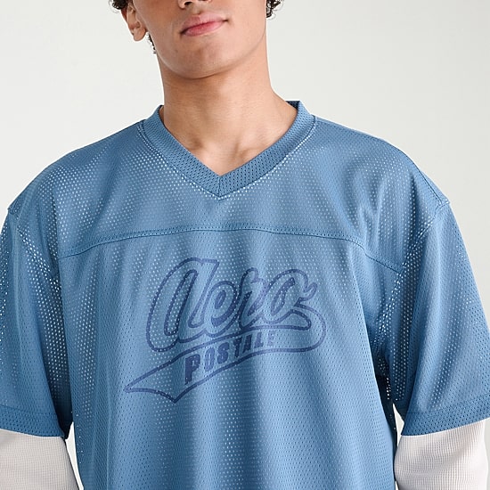 AEROPOSTALE Mens V Neck Long Sleeve Twofer Jersey