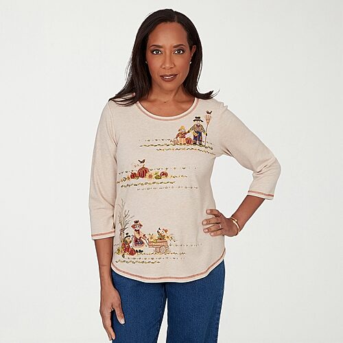 Alfred Dunner Womens Crew Neck 3/4 Sleeve T-shirt In Brown