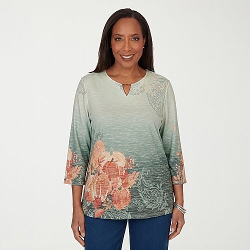 Alfred Dunner Womens Crew Neck 3/4 Sleeve T-shirt In Green