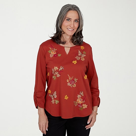 Alfred Dunner Womens Fall Harvest Crew Neck 3/4 Sleeve Tees