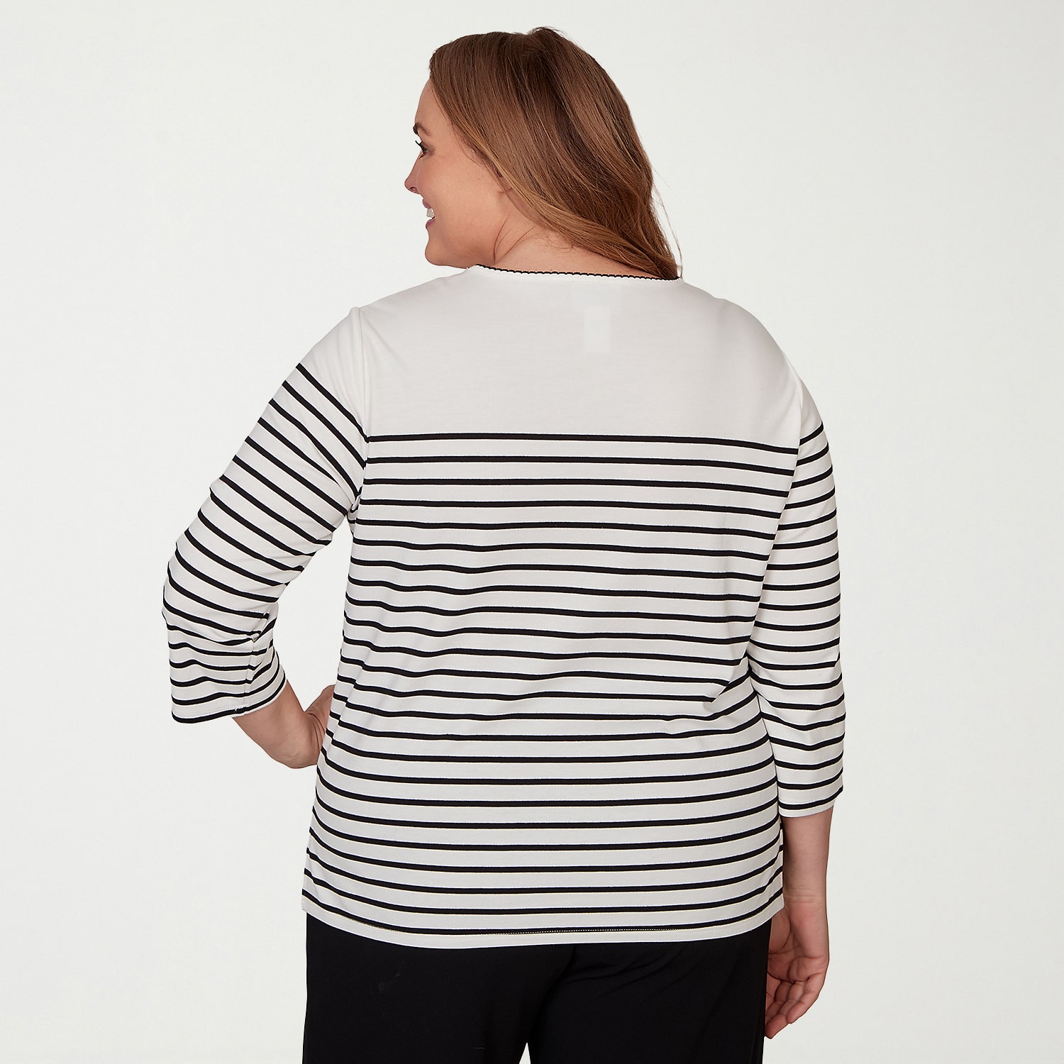 Alfred Dunner Classics Womens Plus Crew Neck 3/4 Sleeve T-Shirt