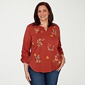 Alfred Dunner Classics Womens Plus Crew Neck 3/4 Sleeve T-Shirt