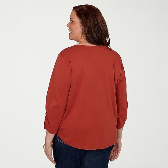 Alfred Dunner Classics Womens Plus Crew Neck 3/4 Sleeve T-Shirt