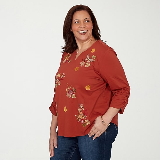 Alfred Dunner Classics Womens Plus Crew Neck 3/4 Sleeve T-Shirt
