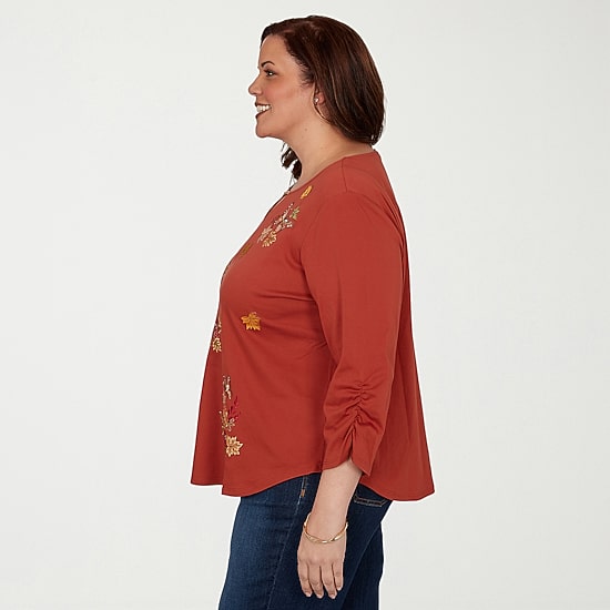 Alfred Dunner Classics Womens Plus Crew Neck 3/4 Sleeve T-Shirt