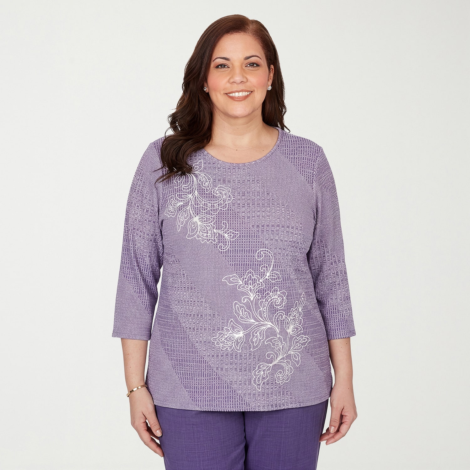 Alfred Dunner Grand Bazaar Womens Plus Crew Neck 3/4 Sleeve T-Shirt