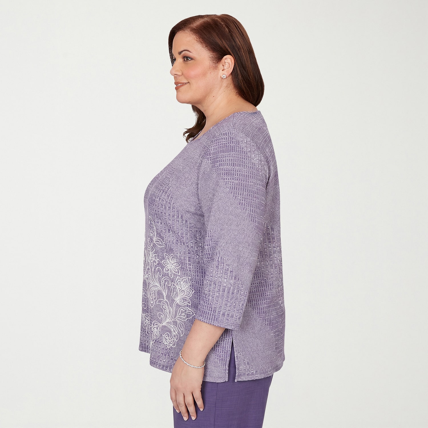 Alfred Dunner Grand Bazaar Womens Plus Crew Neck 3/4 Sleeve T-Shirt