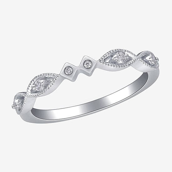 Limited Quantities! Womens 2MM Diamond Accent Natural White Diamond 14K White Gold Band