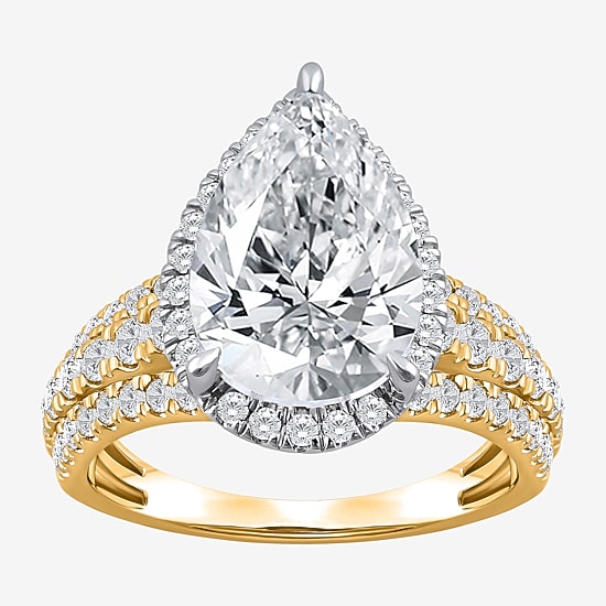 Signature By Modern Bride (I / Si2) Womens 5 CT. T.W. Lab Grown White Diamond 14K Gold Pear Side Stone Halo Engagement Ring