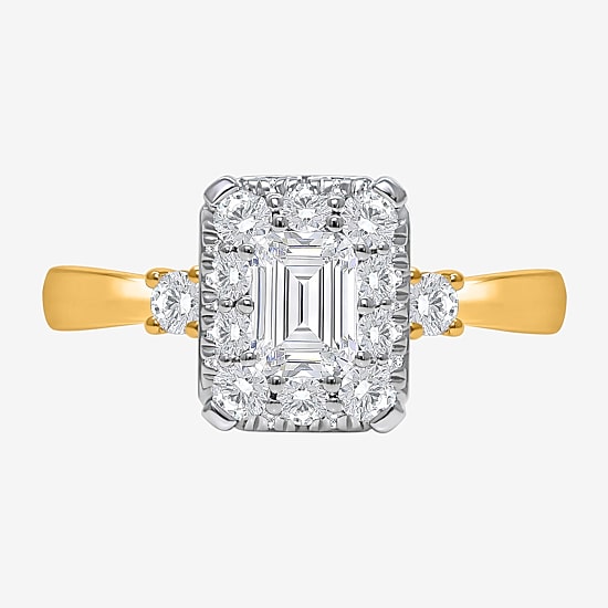(I / Si2) Womens 1 CT. T.W. Lab Grown White Diamond 14K Gold Over Silver Side Stone Engagement Ring