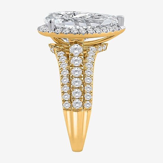 Signature By Modern Bride (I / Si2) Womens 5 CT. T.W. Lab Grown White Diamond 14K Gold Pear Side Stone Halo Engagement Ring