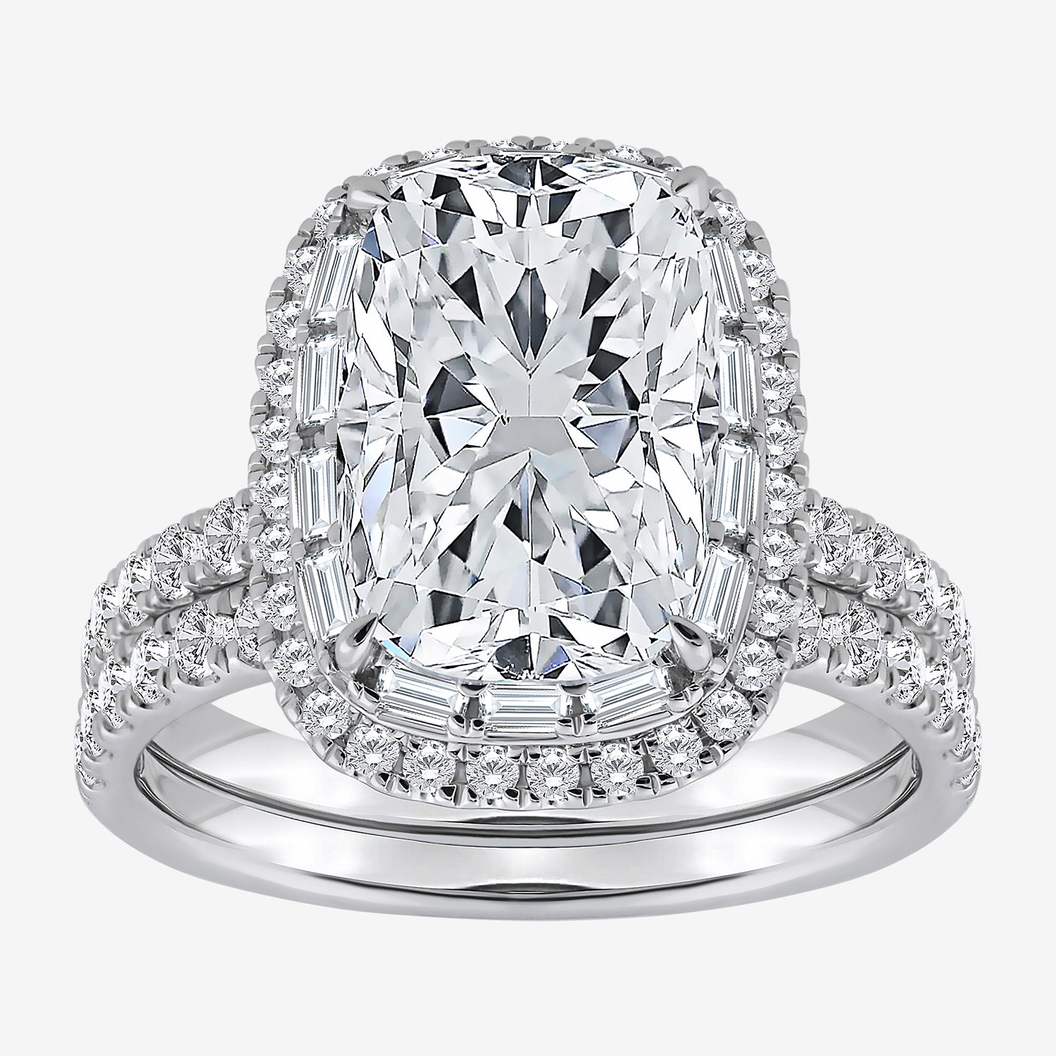 Signature By Modern Bride (I / Si2) Womens 5 CT. T.W. Lab Grown White Diamond 14K Gold Cushion Side Stone Halo Bridal Set