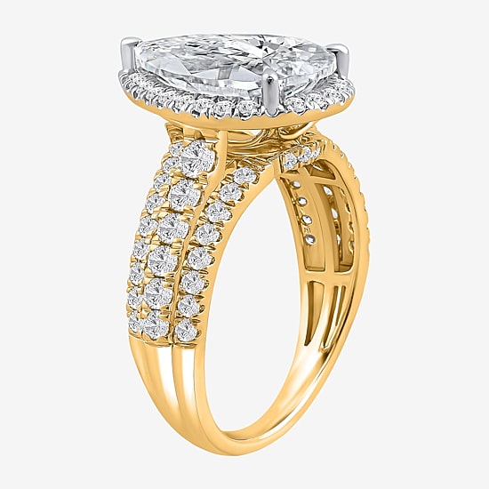Signature By Modern Bride (I / Si2) Womens 5 CT. T.W. Lab Grown White Diamond 14K Gold Pear Side Stone Halo Engagement Ring